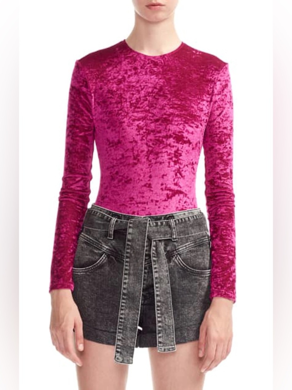 Maje Tipy Crushed Velvet Bodysuit Pink Size 1 Small